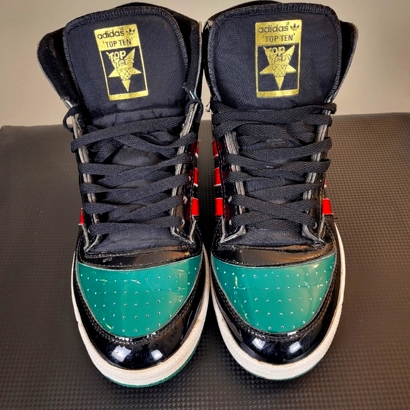 Men’s Adidas Top Ten Hi Miami Patent Leather (Red/Blk/Grn) Sneakers Size 10 - Picture 3 of 7
